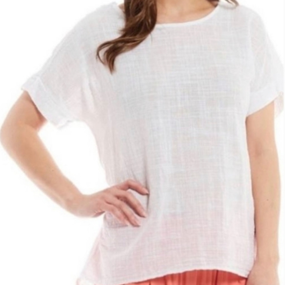 Terzo Millennio Italy•100% Linen crochet white short sleeve tunic. Sz L …